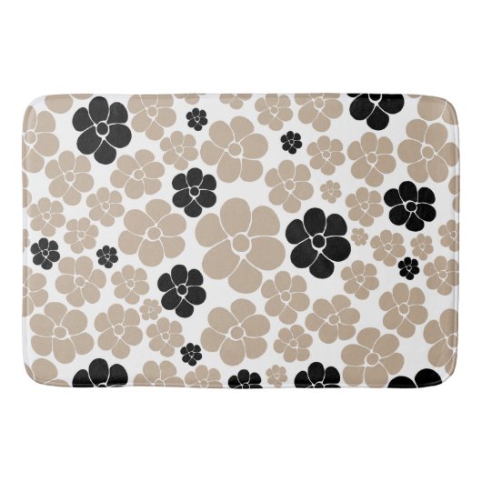 Trendy Flower Pattern in Taupe, Black and White Badmat (Voorkant)