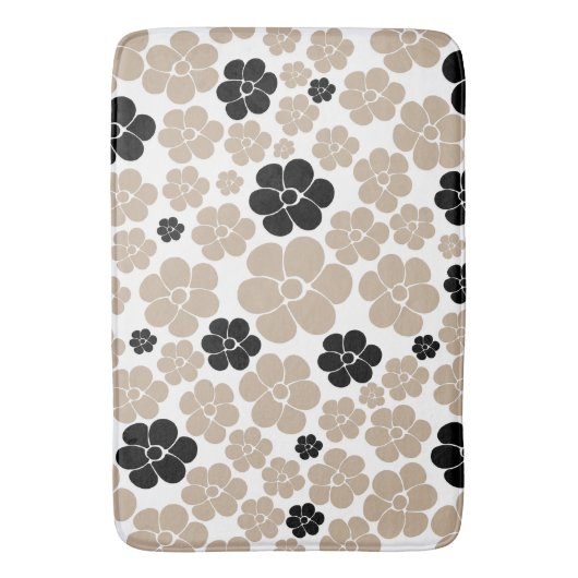 Trendy Flower Pattern in Taupe, Black and White Badmat (Voorkant Verticaal)