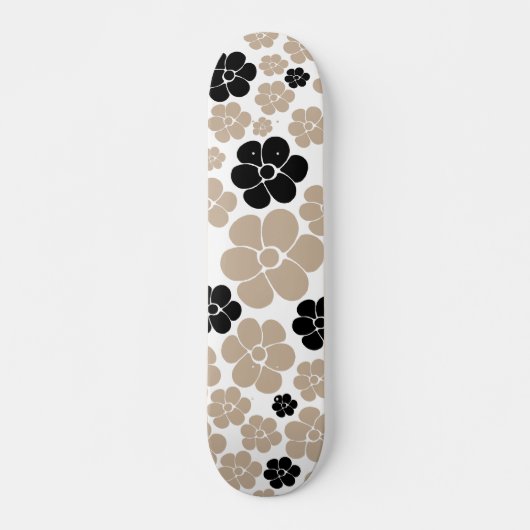 Trendy Flower Pattern in Taupe, Black and White Persoonlijk Skateboard (Voorkant)