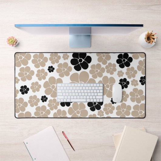 Trendy Flower Pattern in Taupe, Black en White Bureaumat (Kantoor 1)