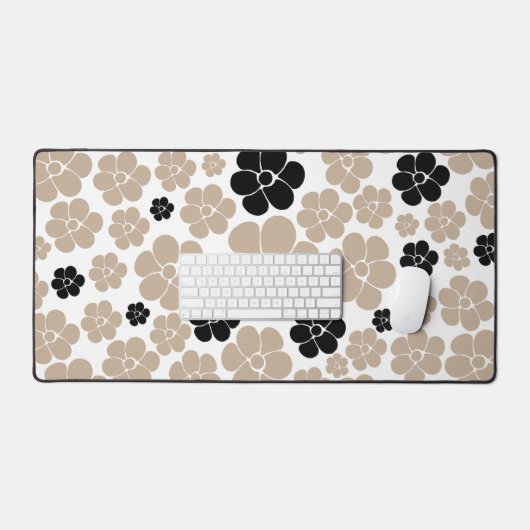 Trendy Flower Pattern in Taupe, Black en White Bureaumat (Keyboard & Muis)