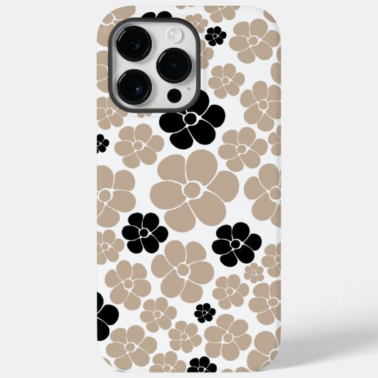 Trendy Flower Pattern in Taupe, Black en White Case-Mate iPhone Case (Achterkant)