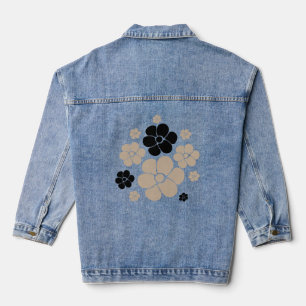 Trendy Flower Pattern in Taupe, Black en White Denim Jacket