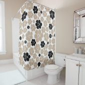 Trendy Flower Pattern in Taupe, Black en White Douchegordijn (In situ)