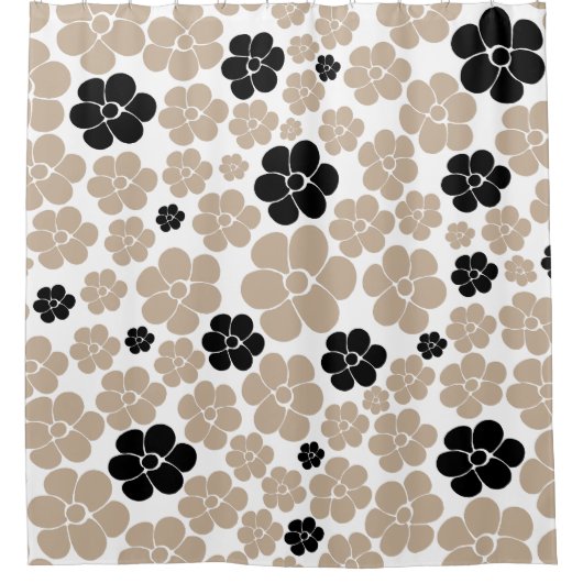 Trendy Flower Pattern in Taupe, Black en White Douchegordijn (Voorkant)