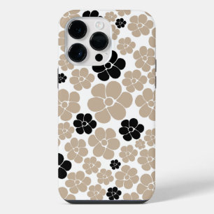 Trendy Flower Pattern in Taupe, Black en White iPhone 14 Pro Max Hoesje