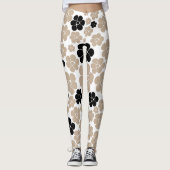 Trendy Flower Pattern in Taupe, Black en White Leggings (Voorkant)