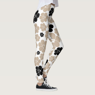 Trendy Flower Pattern in Taupe, Black en White Leggings