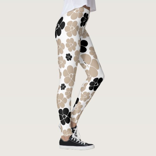 Trendy Flower Pattern in Taupe, Black en White Leggings (Rechts)