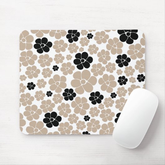 Trendy Flower Pattern in Taupe, Black en White Muismat (Met muis)