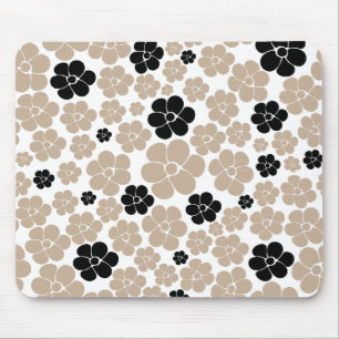 Trendy Flower Pattern in Taupe, Black en White Muismat
