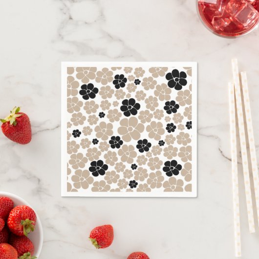 Trendy Flower Pattern in Taupe, Black en White Servet (Insitu)