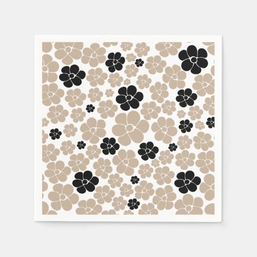 Trendy Flower Pattern in Taupe, Black en White Servet (Voorkant)