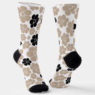 Trendy Flower Pattern in Taupe, Black en White Sokken