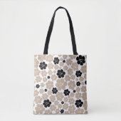 Trendy Flower Pattern in Taupe, Black en White Tote Bag (Voorkant)