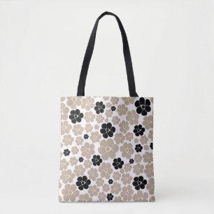 Trendy Flower Pattern in Taupe, Black en White Tote Bag