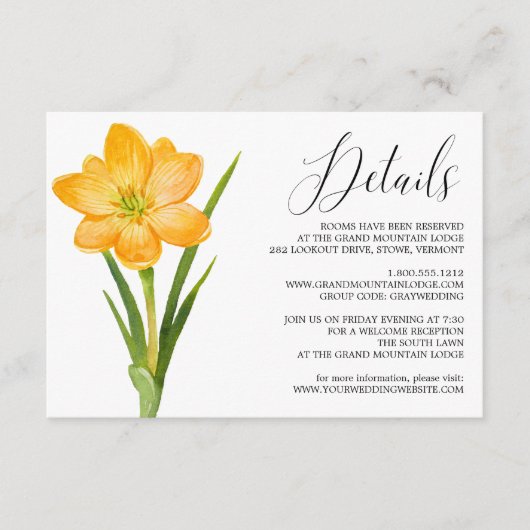Trendy Flower Yellow Crocus bruiloft details Kaart (Voorkant)