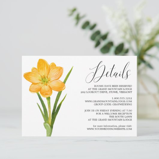 Trendy Flower Yellow Crocus bruiloft details Kaart (Staand voorkant)