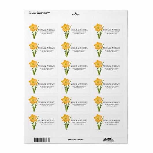 Trendy Flower yellow crocus daffodil bruiloft Etiket (Full Sheet)