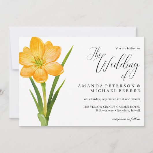 Trendy Flower Yellow Crocus rustic bruiloft Kaart (Voorkant)