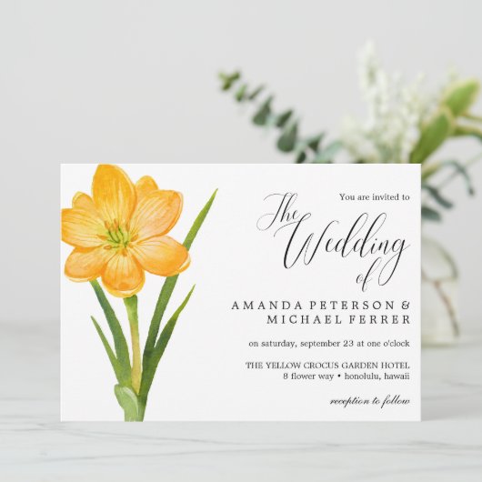 Trendy Flower Yellow Crocus rustic bruiloft Kaart (Staand voorkant)