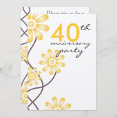 Trendy Flowers 40th Wedding Jubileum Party Kaart (Voorkant / Achterkant)