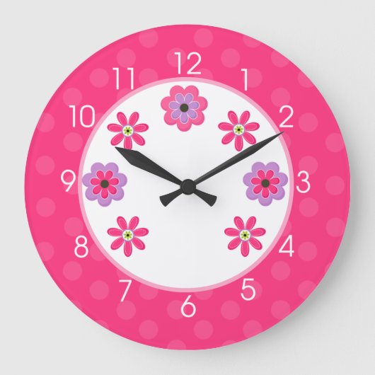 Trendy Flowers Girly Nursery Clock - Pink Grote Klok (Voorkant)