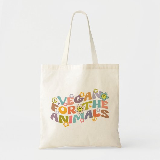 Trendy Flowers Retro Vegan voor de dieren Tote Bag (Voorkant)