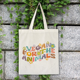 Trendy Flowers Retro Vegan voor de dieren Tote Bag