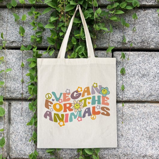 Trendy Flowers Retro Vegan voor de dieren Tote Bag