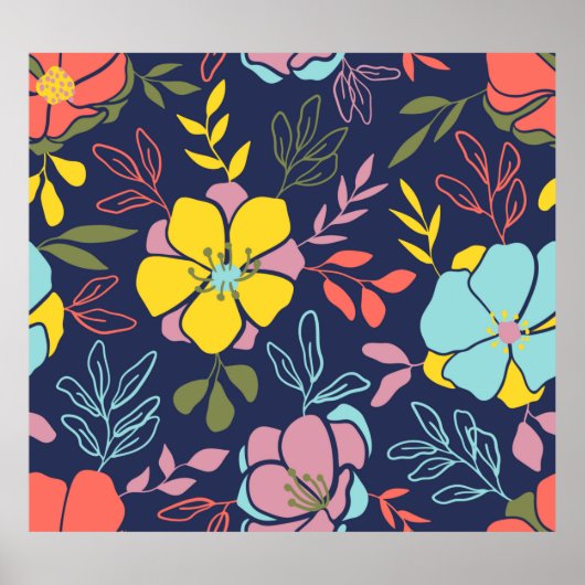 Trendy flowers seamless pattern. Small vintage flo Poster (Voorkant)
