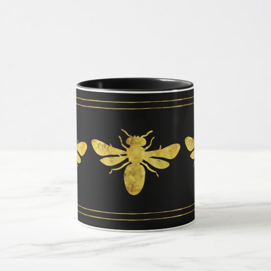 Trendy Folie Bee Gold op Zwart Mok (Midden)