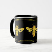 Trendy Folie Bee Gold op Zwart Mok (Voorkant links)