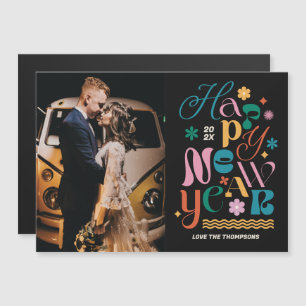 Trendy Font Mix New Year's Photo Magnetische Kaart Magnetische Uitnodiging