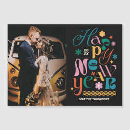 Trendy Font Mix New Year's Photo Magnetische Kaart Magnetische Uitnodiging