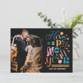 Trendy Font Mix Nieuwjaar fotokaart Feestdagenkaart (Staand voorkant)