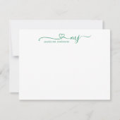 Trendy Forest Green Heart Script Name Monogram Notitiekaartje (Voorkant)
