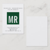 Trendy Forest Green Monogram White Visitekaartje (Voorkant / Achterkant)