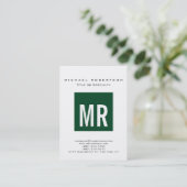 Trendy Forest Green Monogram White Visitekaartje (Staand voorkant)