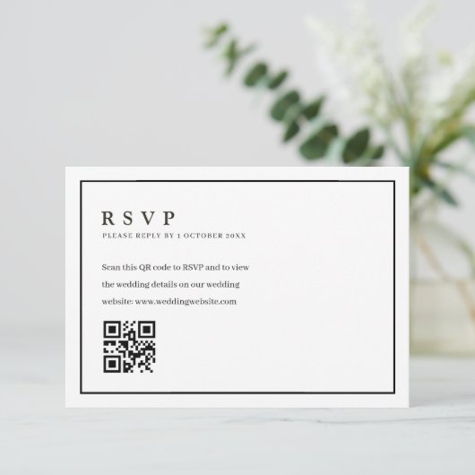 Trendy formele lijst bruiloft QR code rsvp kaart (Staand voorkant)