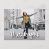 Trendy foto afstudeerder witte script bedankt briefkaart (Voorkant)