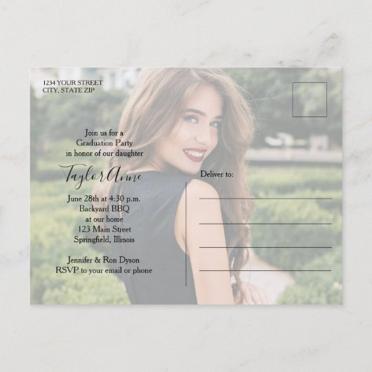 Trendy foto afstudeerfeest uitnodiging (Achterkant)