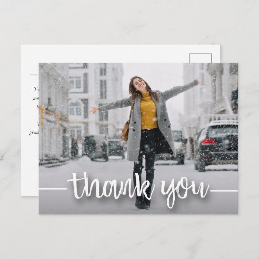 Trendy foto afstuderen witte script bedankt briefkaart (Voorkant / Achterkant)