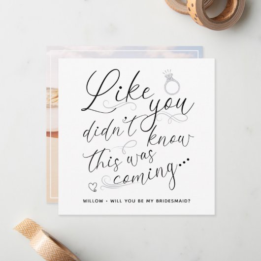 Trendy Foto Bruidsmeisje Verzoek Kaart Notitiekaartje (Voorkant / Achterkant in situ)