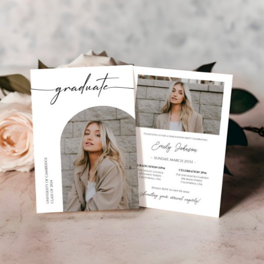 Trendy foto chique afstudeerfeest uitnodiging