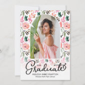 Trendy Foto op Bloemen Afstuderen Party Uitnodigin Kaart (Voorkant)