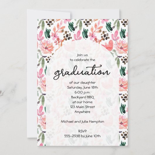 Trendy Foto op Bloemen Afstuderen Party Uitnodigin Kaart (Achterkant)