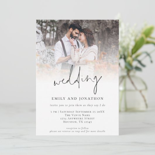 Trendy Foto QR Informal Script Weddenschappen uitn Kaart (Staand voorkant)