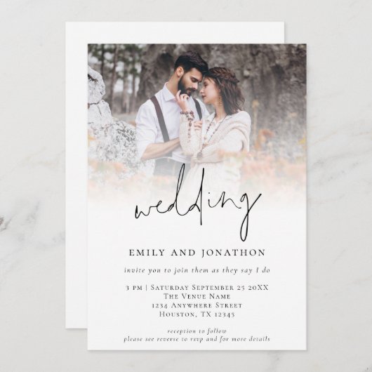 Trendy Foto QR Informal Script Weddenschappen uitn Kaart (Voorkant / Achterkant)