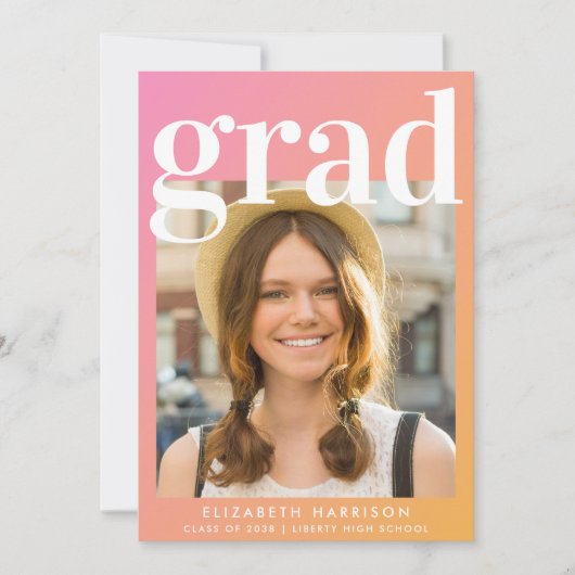 Trendy foto roze Sinaasappel Afstuderen Aankondiging (Voorkant)